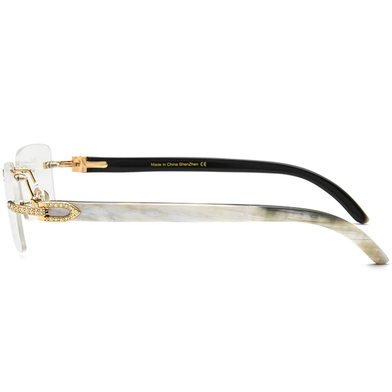 Diamond-Encrusted Rimless Bull-Horn Optical Frames – Unisex