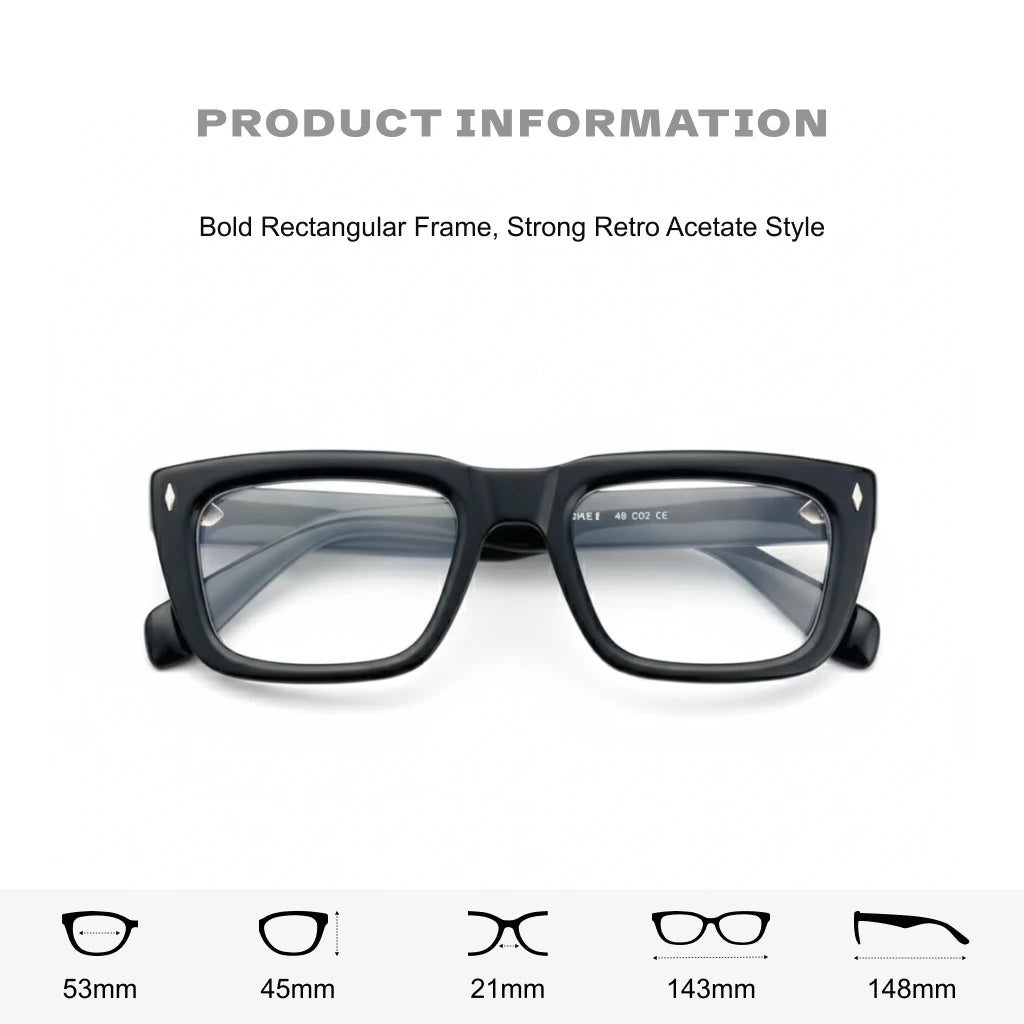 Square Retro Optical Prescription Glasses Frame - Men's Acetate Eyewear