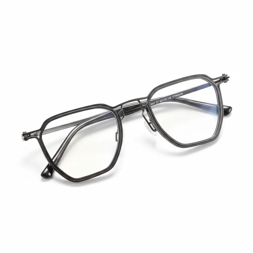 160mm Large Frame Retro Polygonal Titanium Eyeglasses