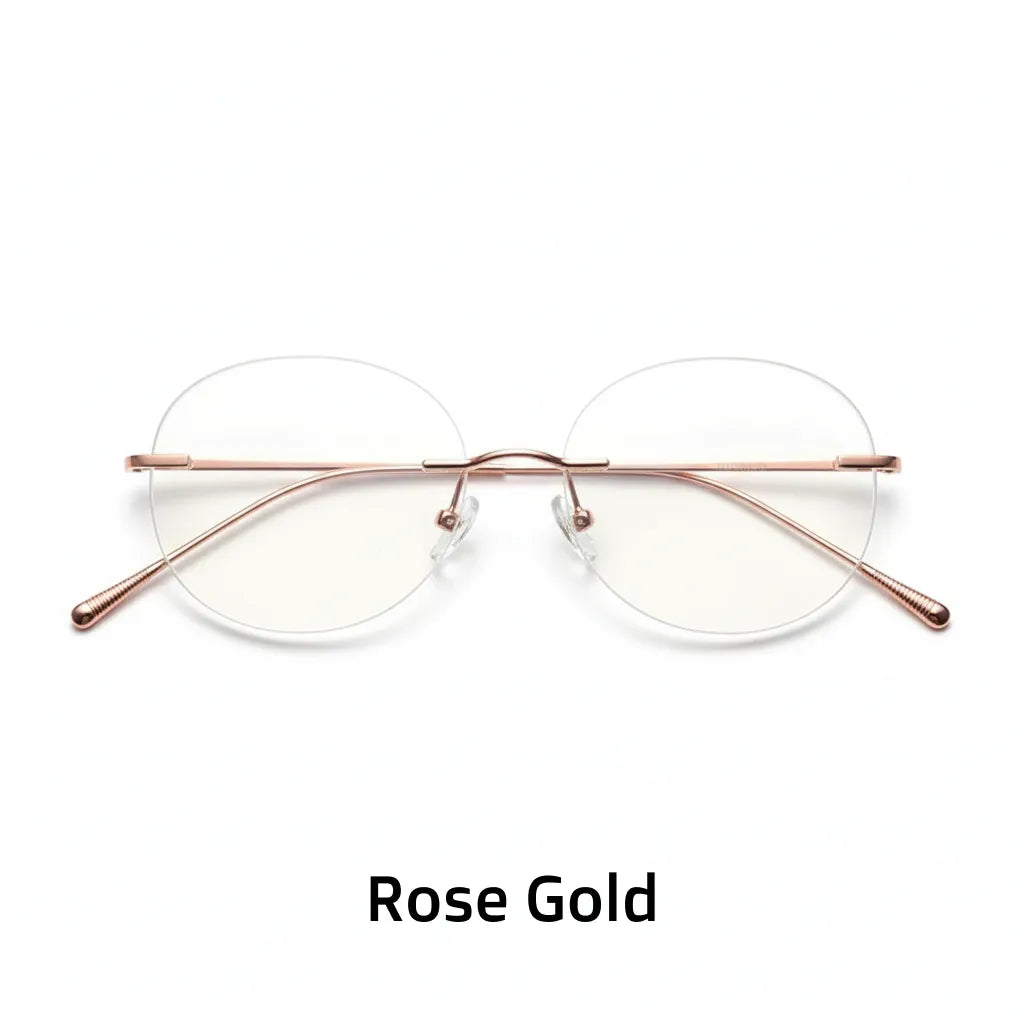 Ultra-Light Titanium Round Rimless Eyeglasses - Prescription Ready Optical Frames