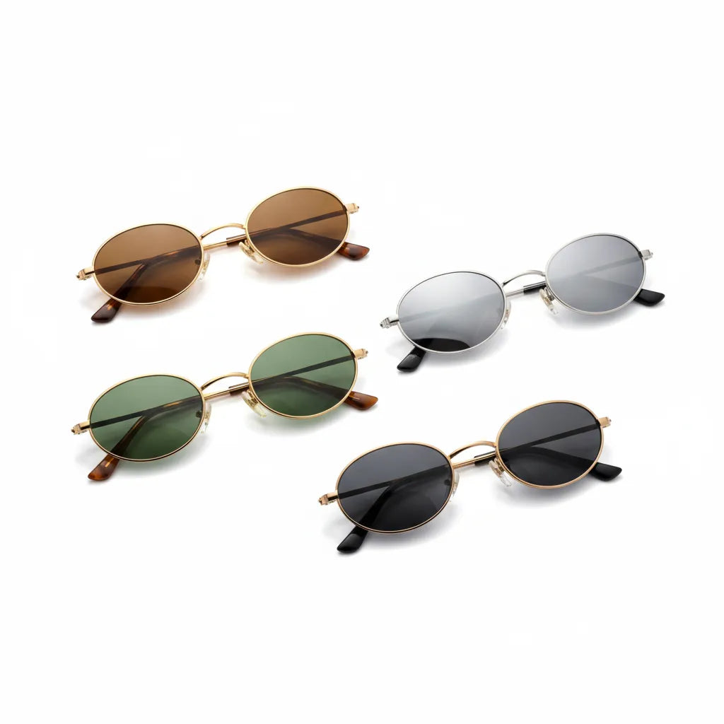 Retro Elliptical Metal Sunglasses - UV Protection Polarized