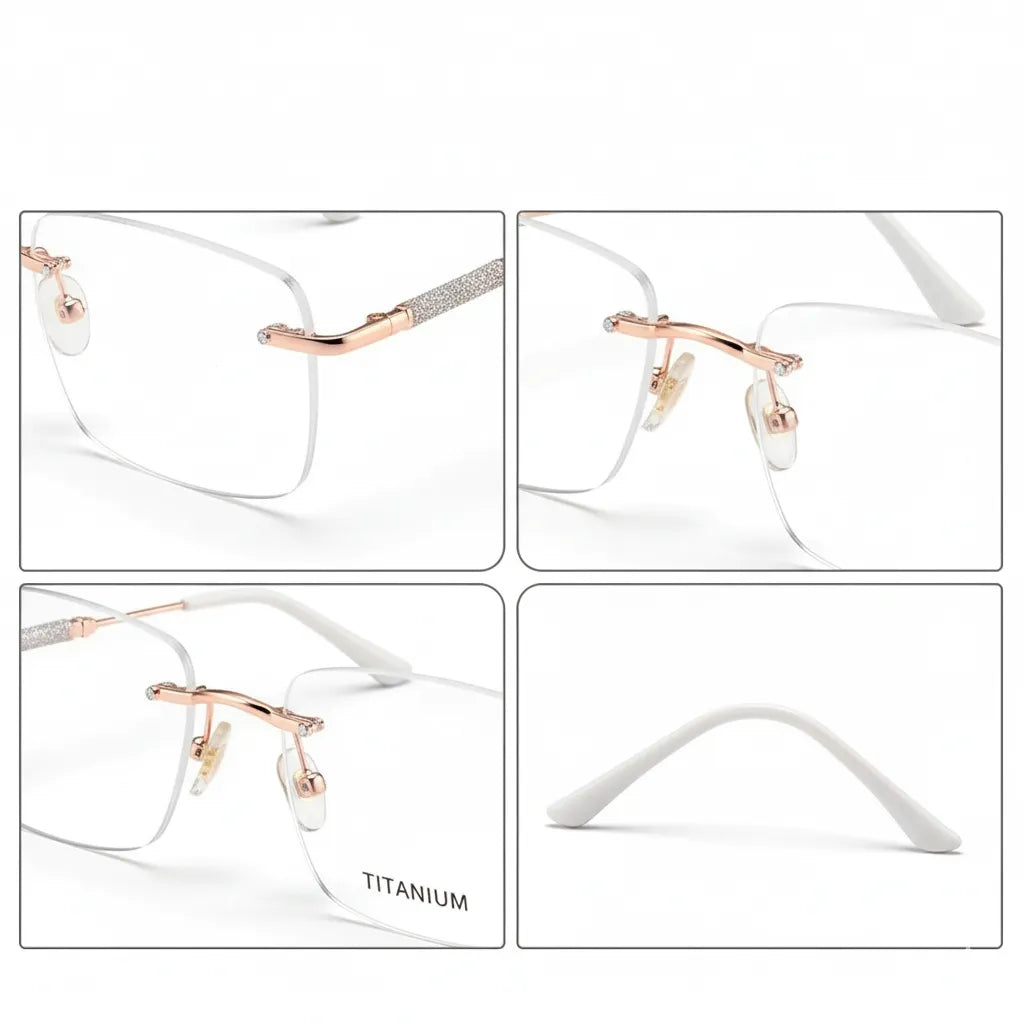Ultra Light Metal Frameless Square Eyeglass Frame - Anti Blue Light Optical Prescription Glasses for Women