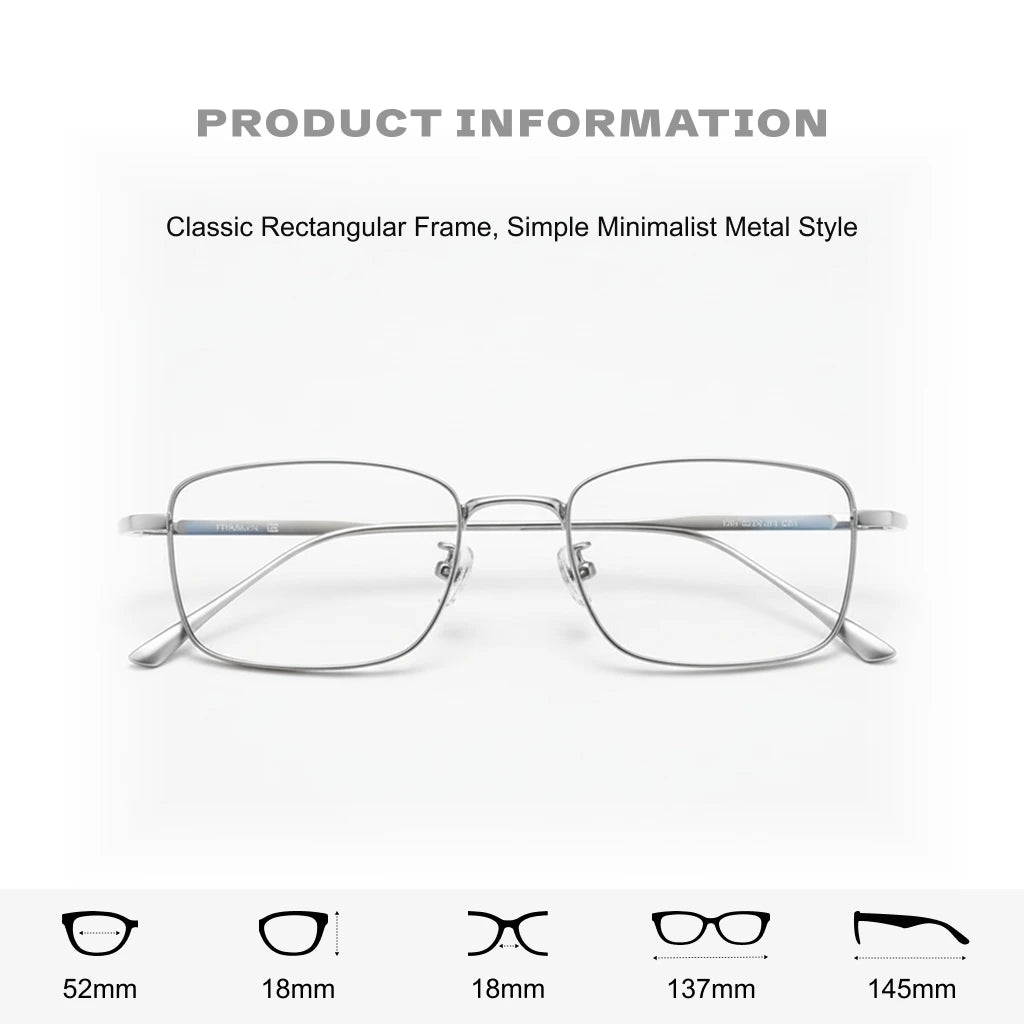 Pure Titanium Square Eyeglasses Frame - Unisex Optical
