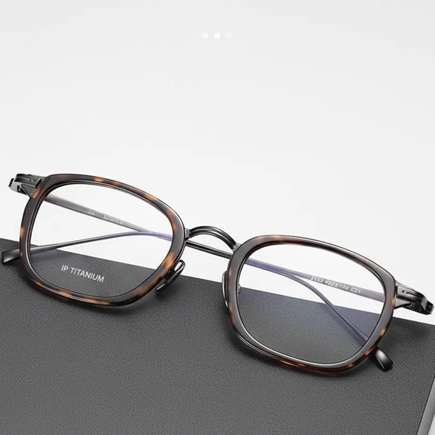 Retro Polygonal Titanium Eyeglass Frame - Anti Blue Light Optical