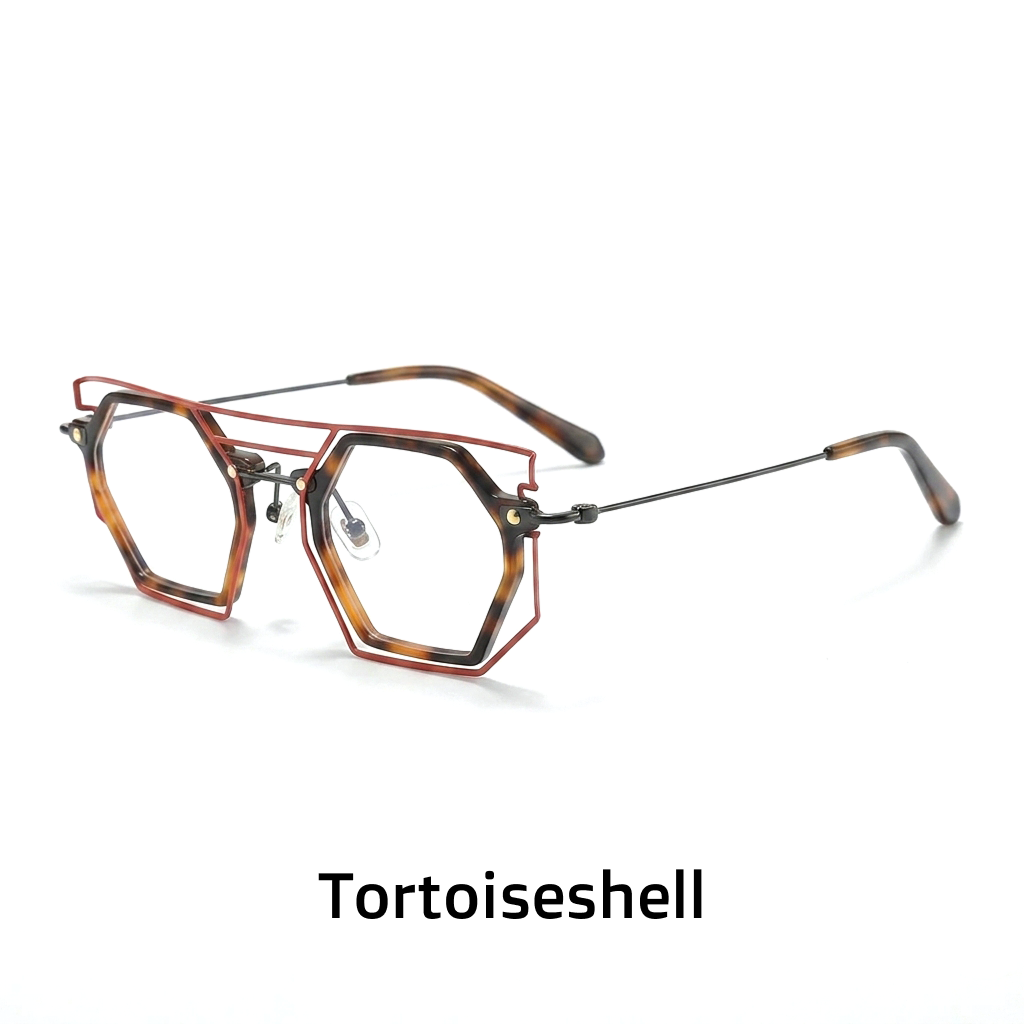Nischendesigner-Polygon-Persönlichkeitsbrillengestell, quadratische Retro-Literaturmode, optische Myopiebrille mit Sehstärke, großes Gesicht