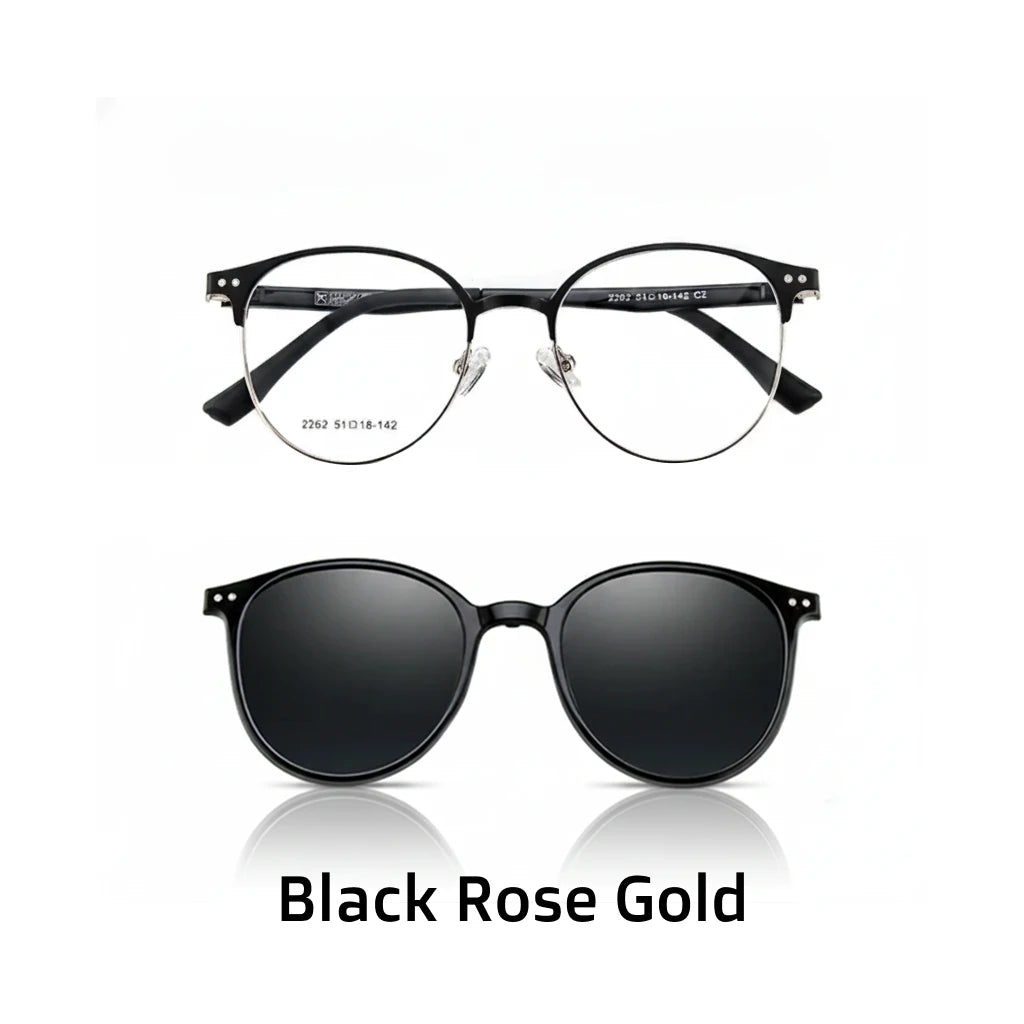 Polarized Magnetic 2-in-1 Round Prescription Sunglasses - Alloy Frame
