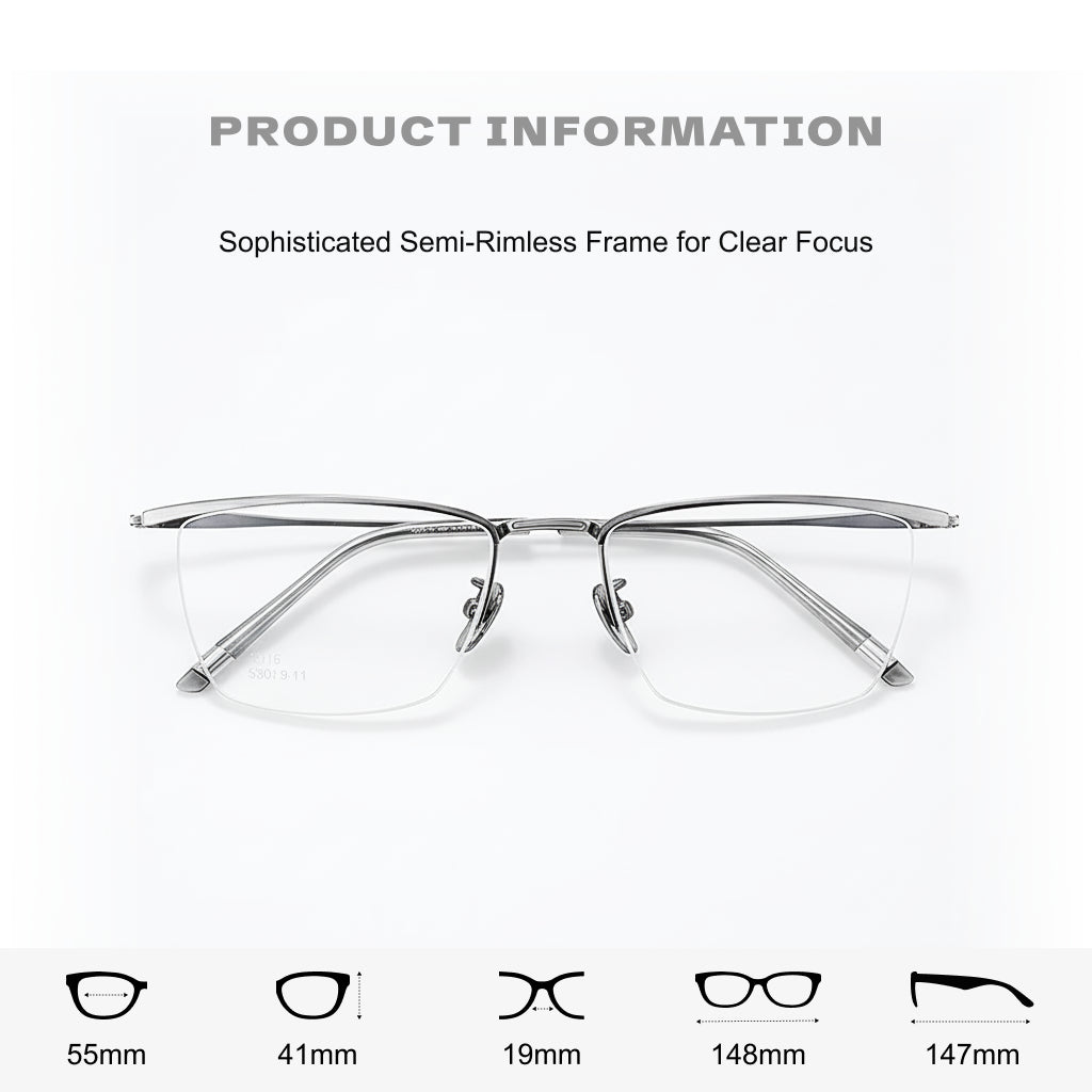 Alloy Half-Frame Optical Prescription Glasses 6315