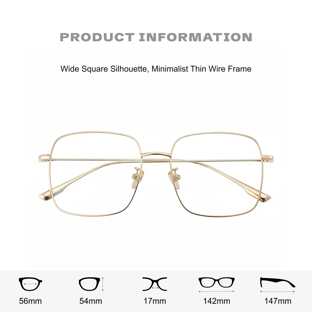 Ultraleichter Titan-Brillenrahmen – große quadratische optische Anti-Blaulicht-Brille für Damen B1134