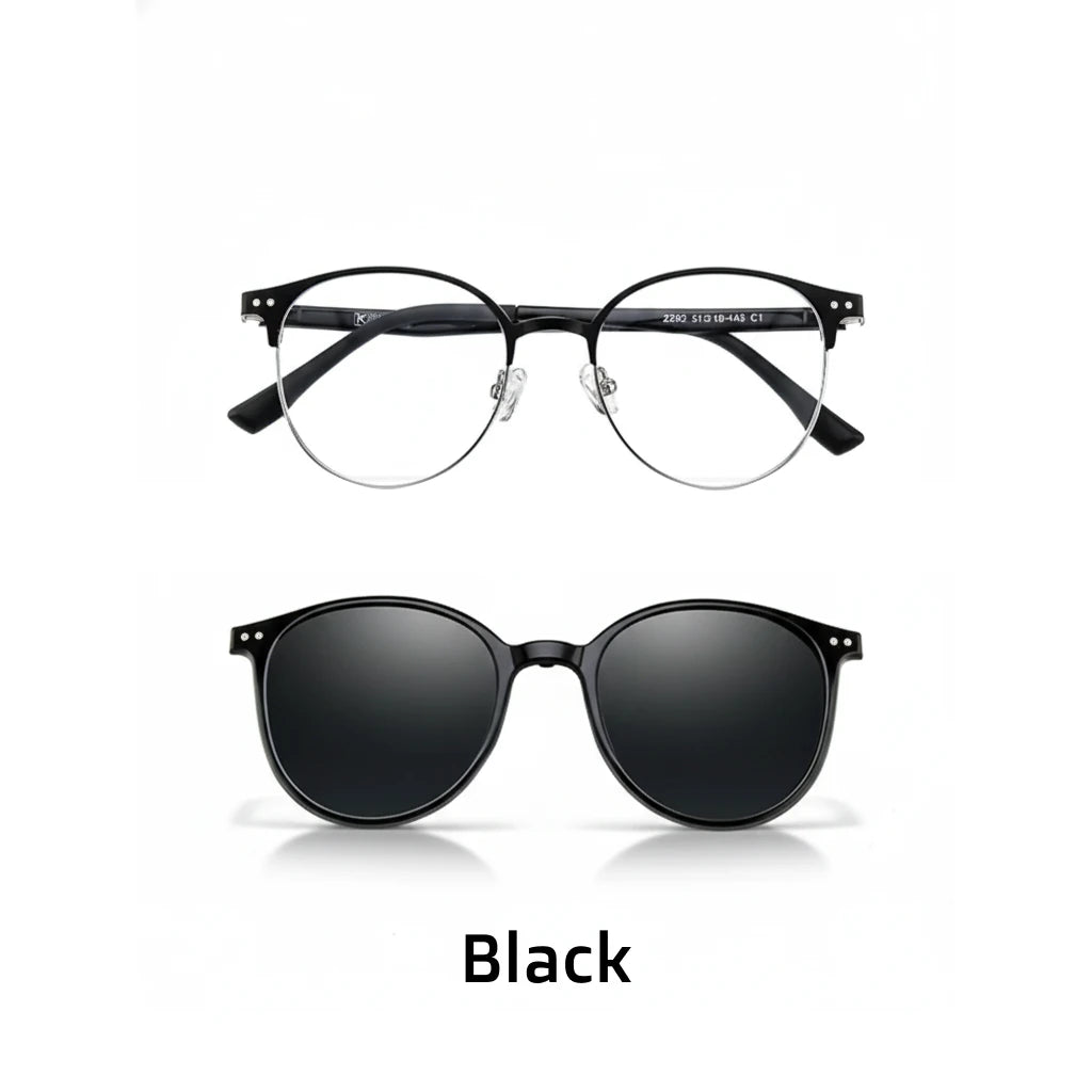 Polarized Magnetic 2-in-1 Round Prescription Sunglasses - Alloy Frame