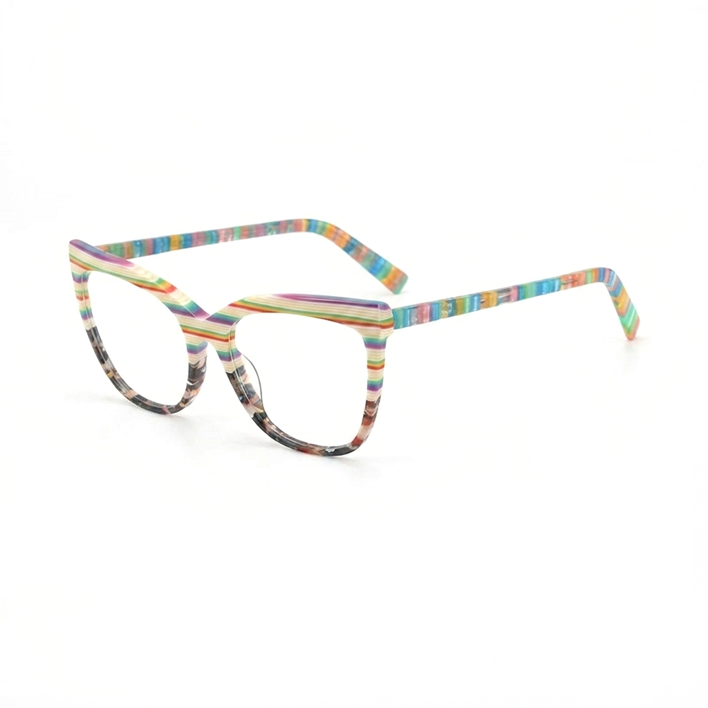 Acetate Cat Eye Optical Glasses Frame – Color Block Striped
