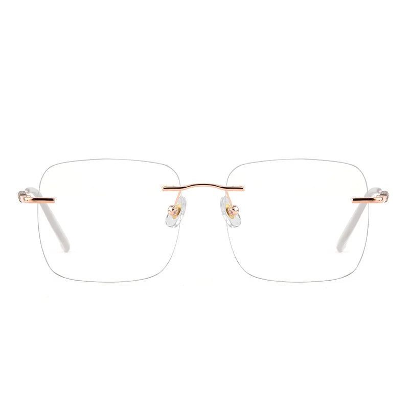 Ultra Light Metal Frameless Square Eyeglass Frame - Anti Blue Light Optical Prescription Glasses for Women