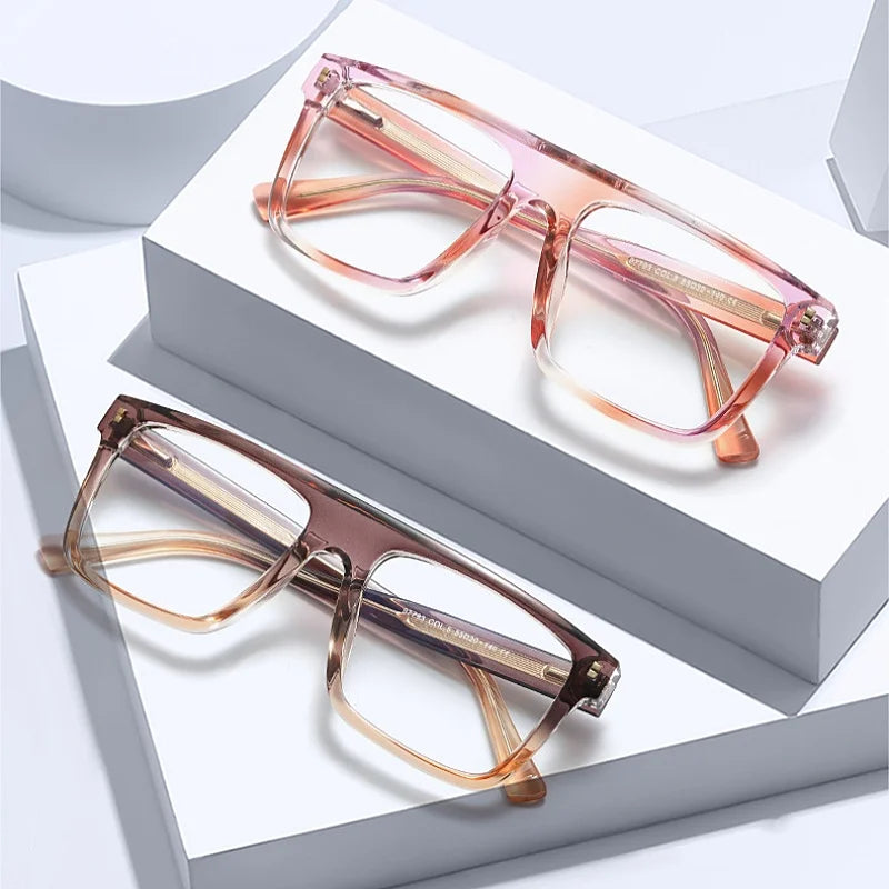 TR90 Retro Square Gradient Glasses Frame - Anti Blue Light