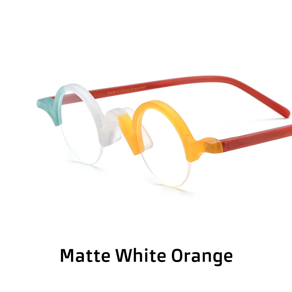 Demi-monture ronde exclusive ultra-légère, style rétro décontracté aux nuances multicolores et au charme singulier.