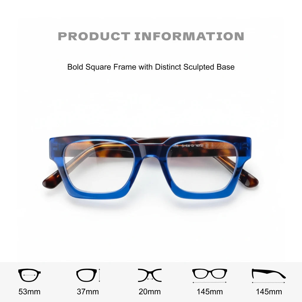 Retro Square Acetate Eyeglass Frame - Unisex Optical Prescription Glasses