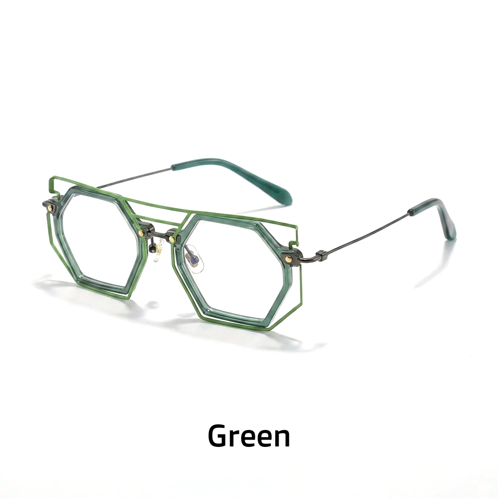 Nischendesigner-Polygon-Persönlichkeitsbrillengestell, quadratische Retro-Literaturmode, optische Myopiebrille mit Sehstärke, großes Gesicht