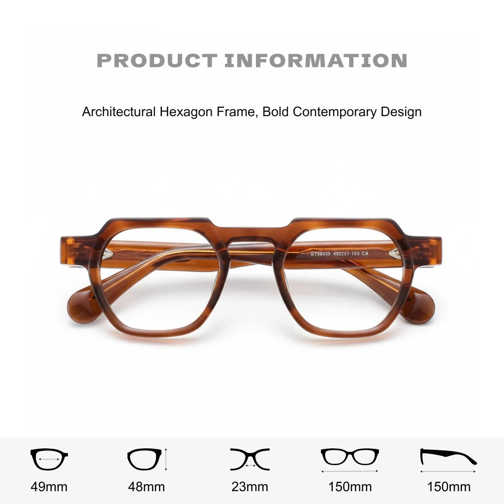 Retro Polygonal Optical Glasses Frame - Wide Edge Acetate Eyewear