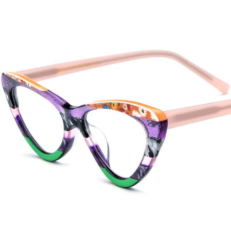 Spliced Color Cat Eye Acetate Optical Eyeglass Frames