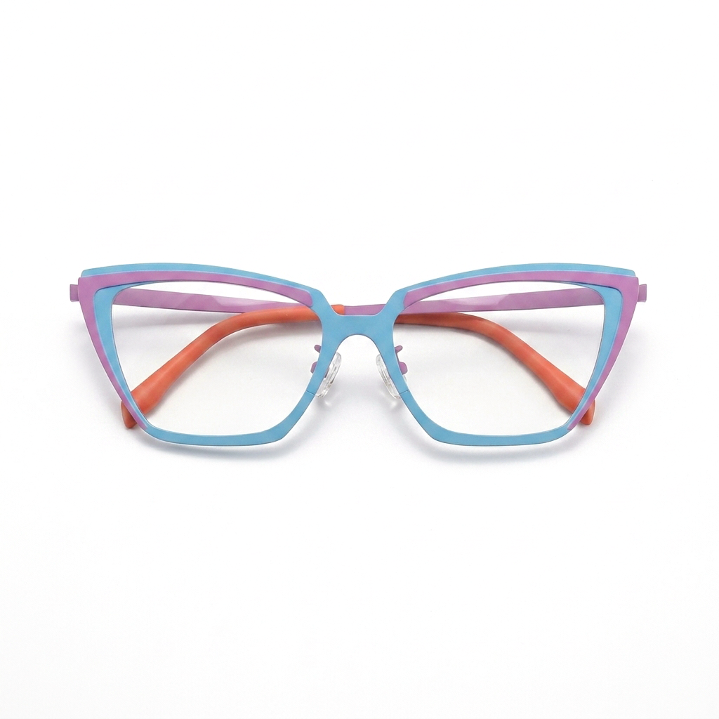 Titanium Cat-Eye Optical Frames – Dual-Tone Unisex Prescription Eyeglasses