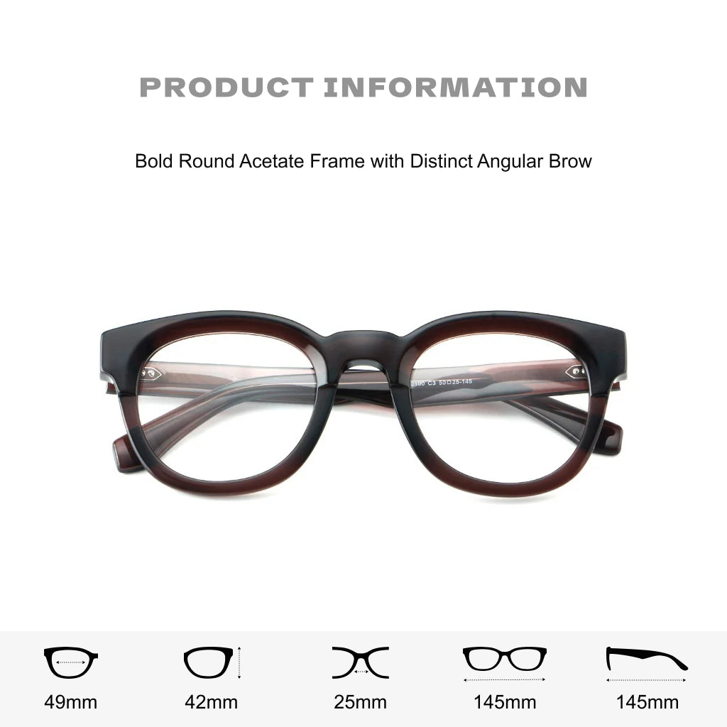 Retro Round Acetate Eyeglass Frames - Unisex Prescription Ready