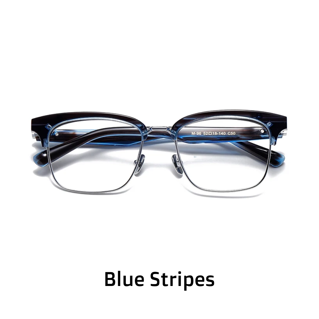 Blue stripe acetate glasses combining fashion and functionality