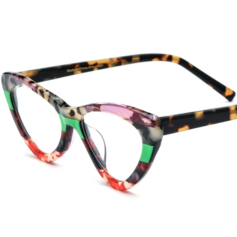 Spliced Color Cat Eye Acetate Optical Eyeglass Frames