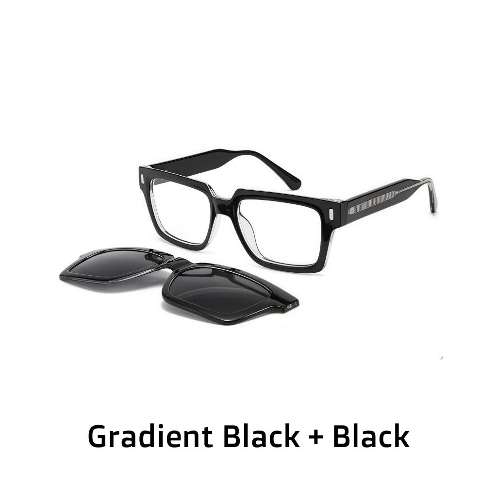 Acetate Magnetic Eyeglasses - Ultra-Lightweight 2-in-1 Polarized Square Frames