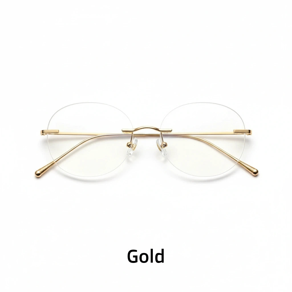 Ultra-Light Titanium Round Rimless Eyeglasses - Prescription Ready Optical Frames