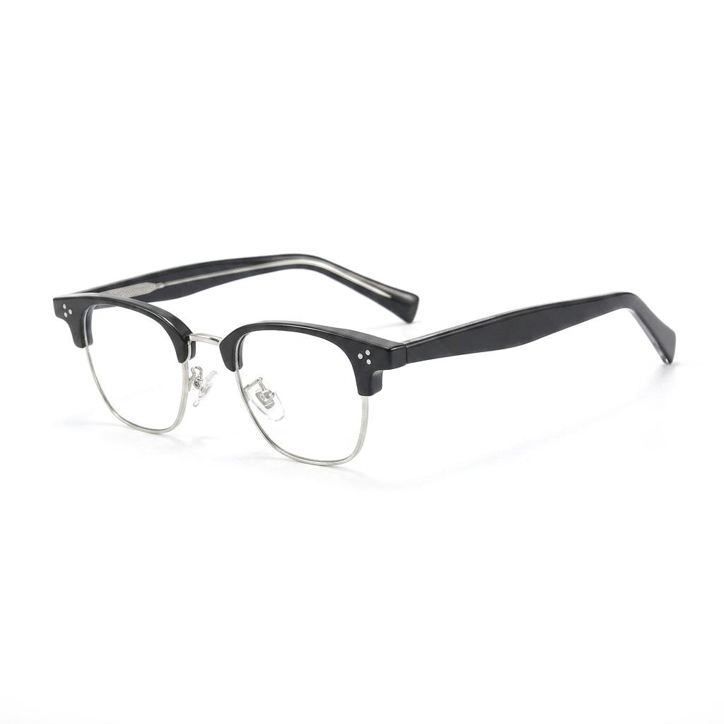Retro Half-Frame Square Acetate Glasses