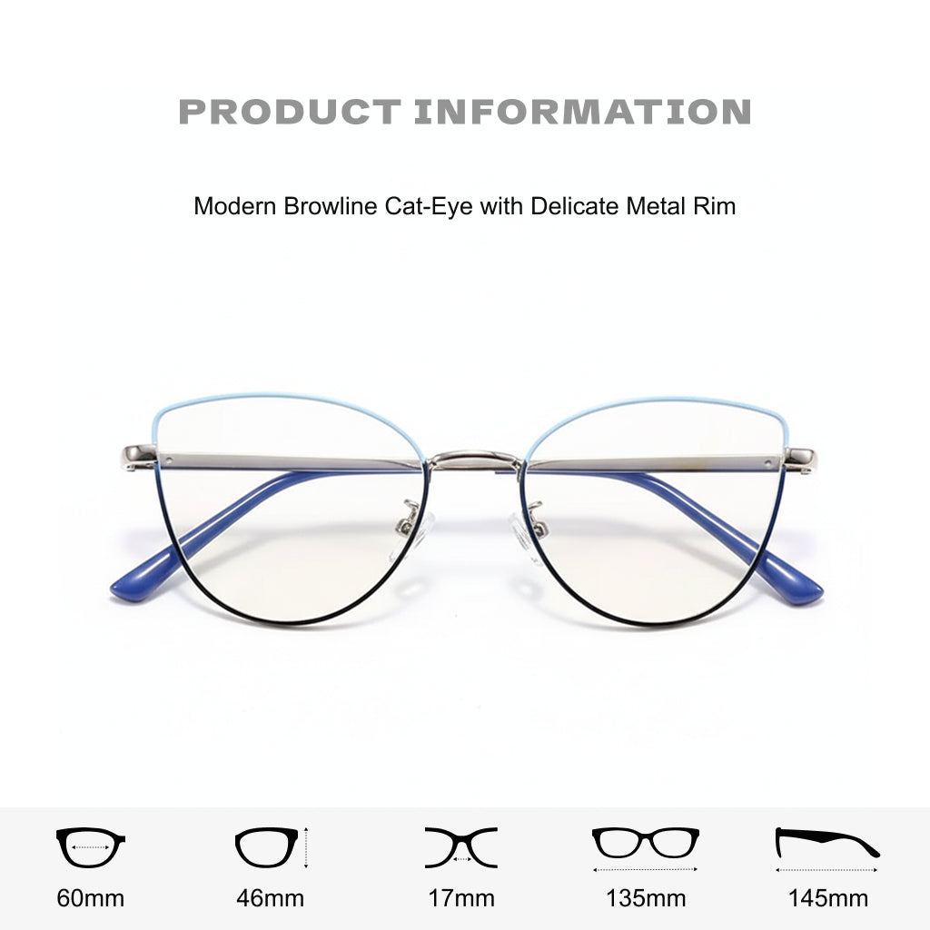 Retro Cat Eye Metal Eyeglass Frame with Blue Light Protection