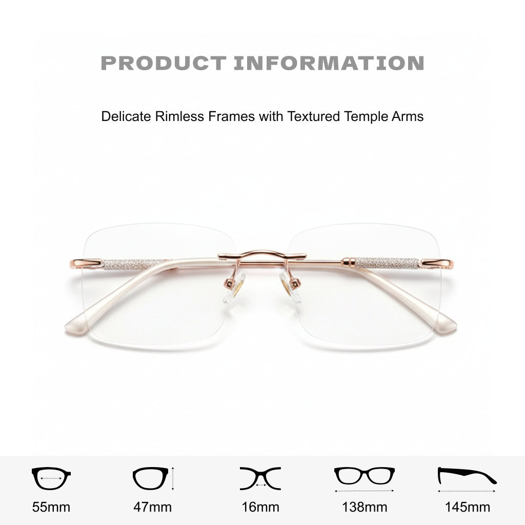 Ultra Light Metal Frameless Square Eyeglass Frame - Anti Blue Light Optical Prescription Glasses for Women
