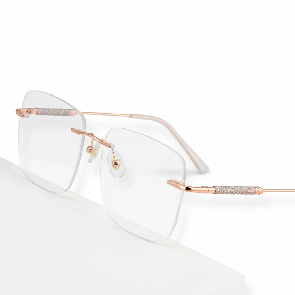 Ultra Light Metal Frameless Square Eyeglass Frame - Anti Blue Light Optical Prescription Glasses for Women