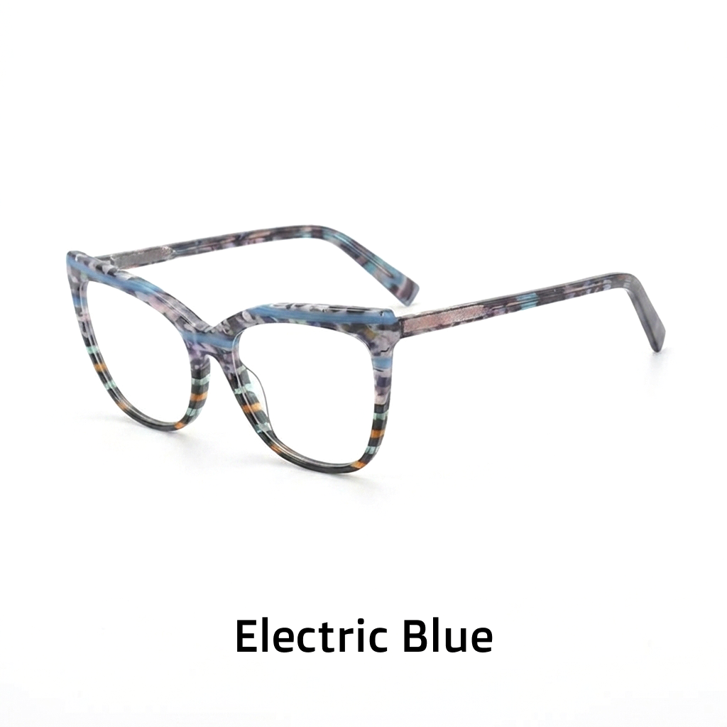 Acetate Cat Eye Optical Glasses Frame – Color Block Striped