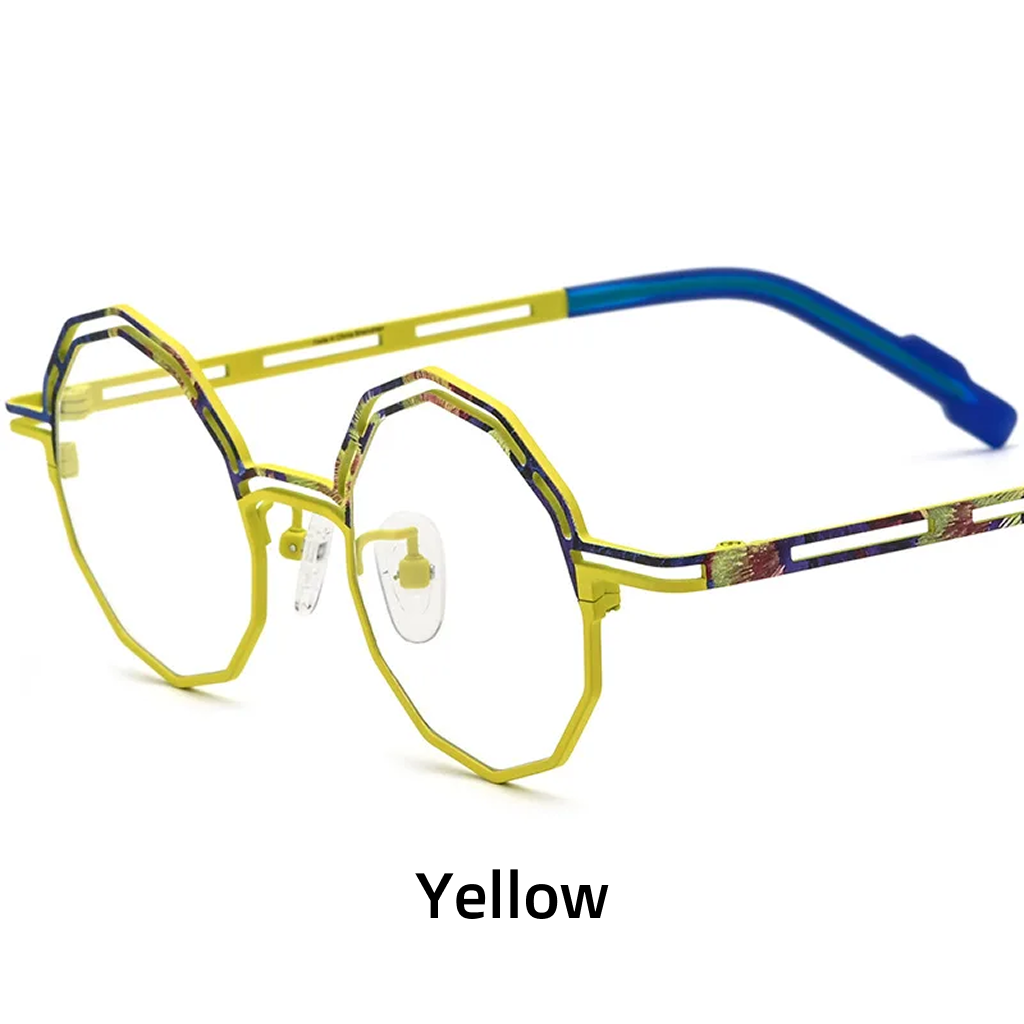 Titanium Polygon Optical Frames – Unisex Color-Spliced Prescription Eyeglasses