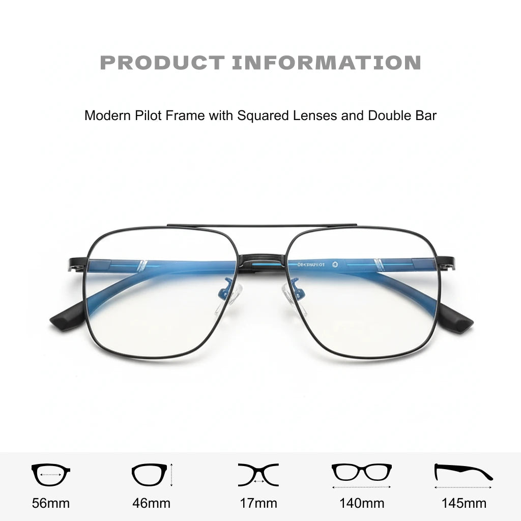 Pure Titanium Double Bridge Optical Glasses Frame - Lightweight Large Face