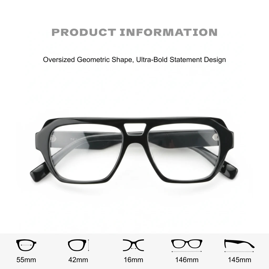 Retro Double Beam Acetate Eyeglass Frame - Unisex Optical Prescription Glasses