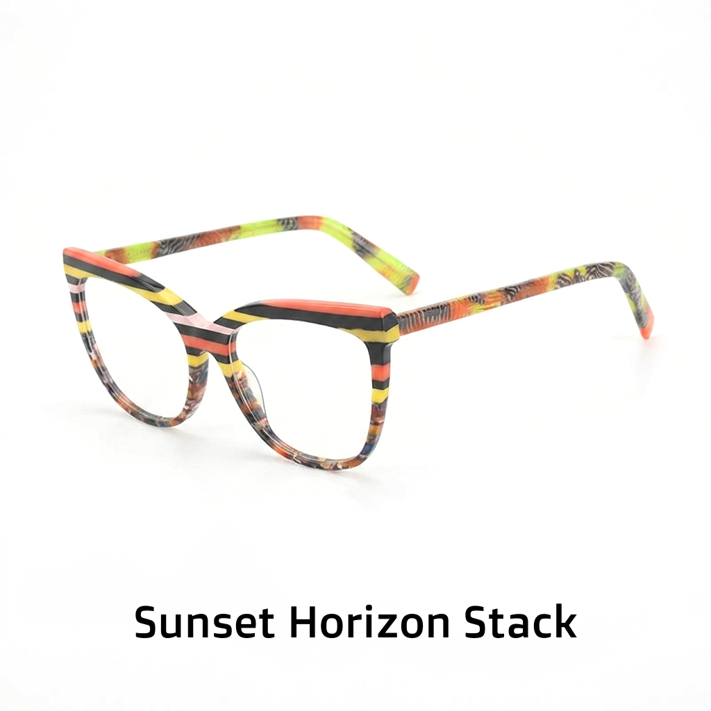 Acetate Cat Eye Optical Glasses Frame – Color Block Striped