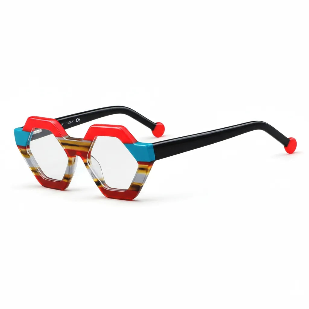 Retro Polygonal Acetate Eyeglass Frame - Unisex Optical Prescription Glasses