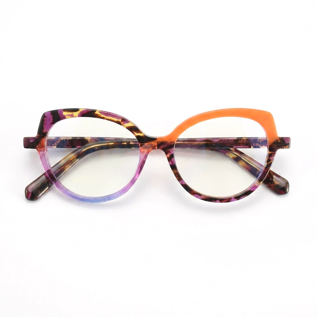 Cat Eye Patchwork Acetate Glasses Frame – Large Frame Optical