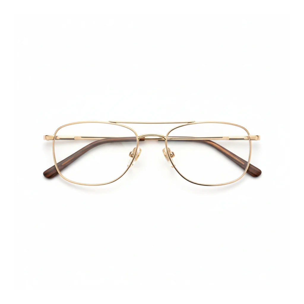 Titanium Double Beam Eyeglass Frame with Sandalwood Temples - Model 606