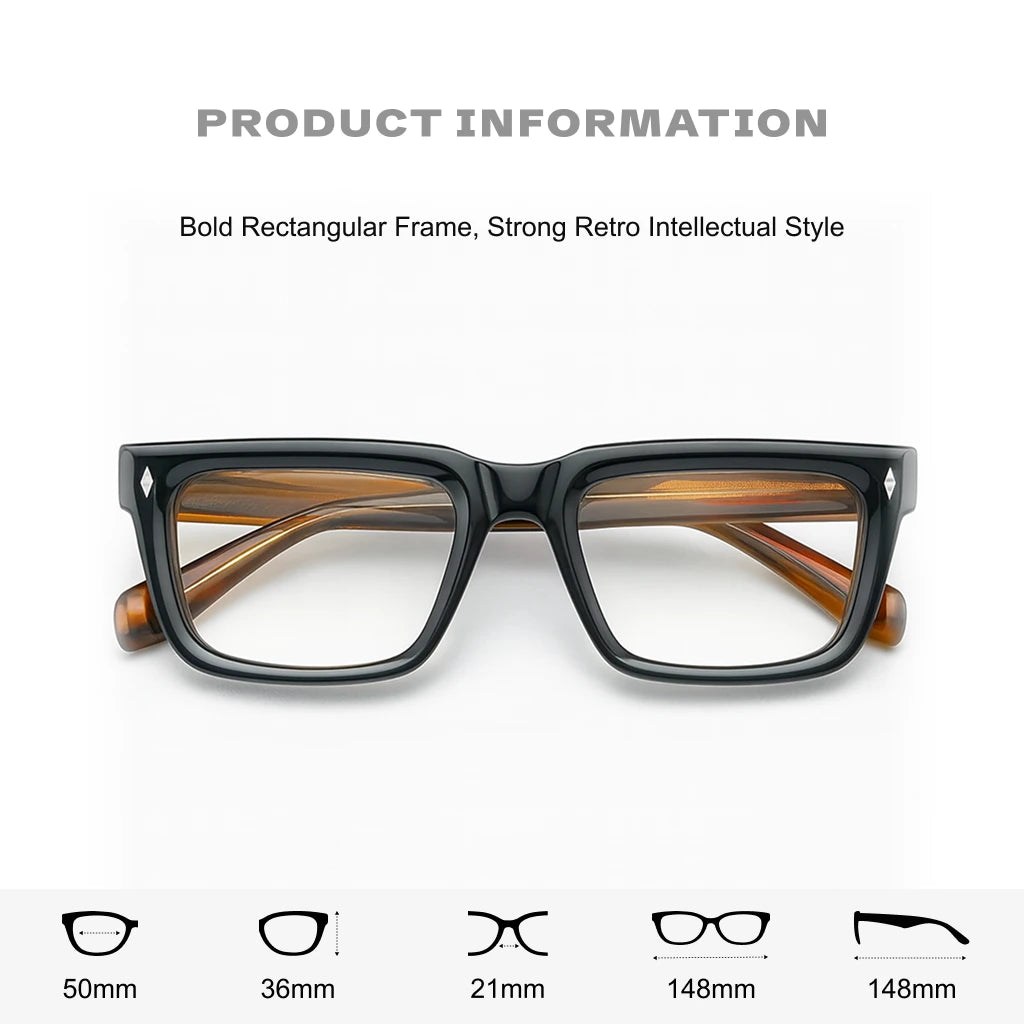 Retro Square Acetate Eyeglass Frames - Unisex Optical Prescription Glasses A8607