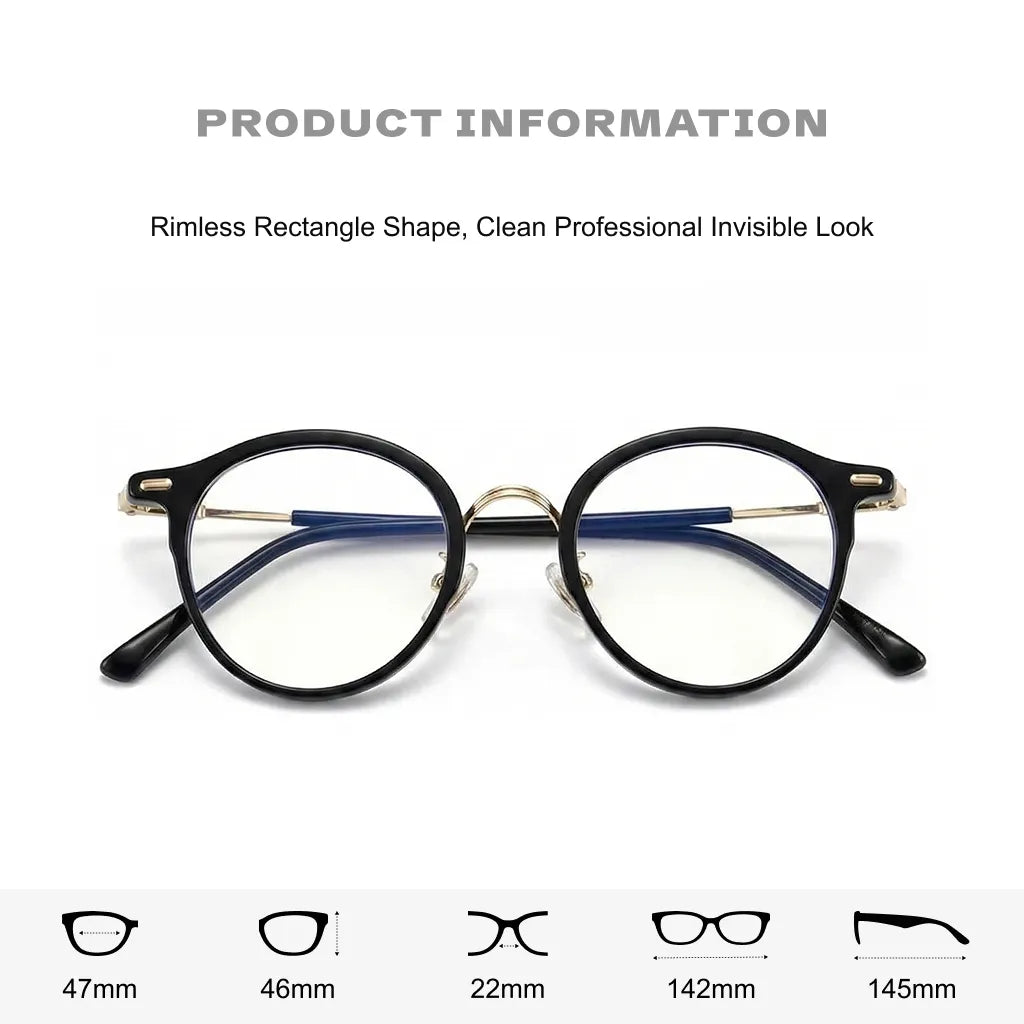 TR90 Metal Round Eyeglass Frames - Retro Optical Prescription Glasses