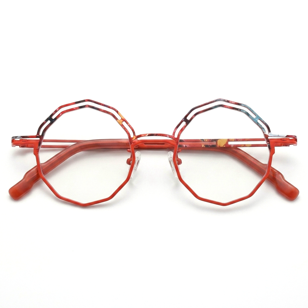 Titanium Polygon Optical Frames – Unisex Color-Spliced Prescription Eyeglasses