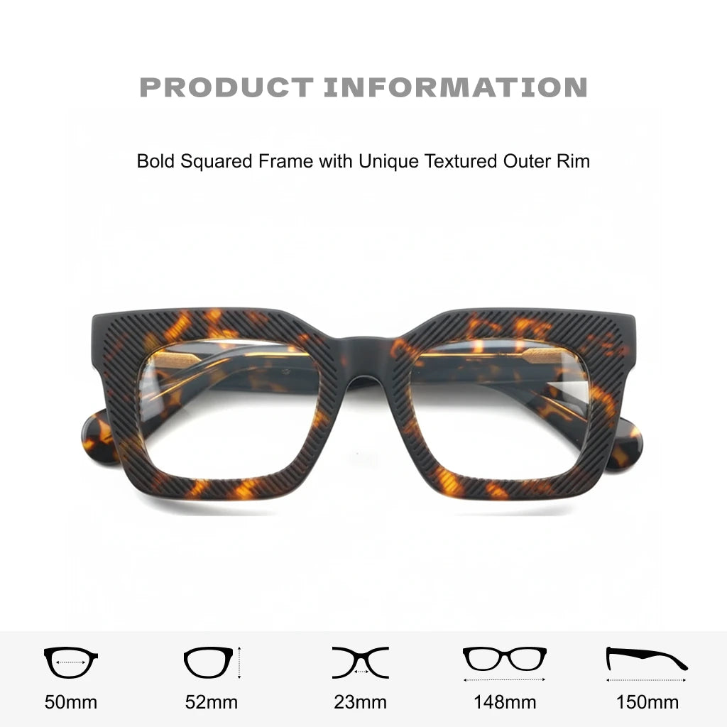 Retro Square Eyeglass Frame - Thick Plate Optical Prescription Glasses