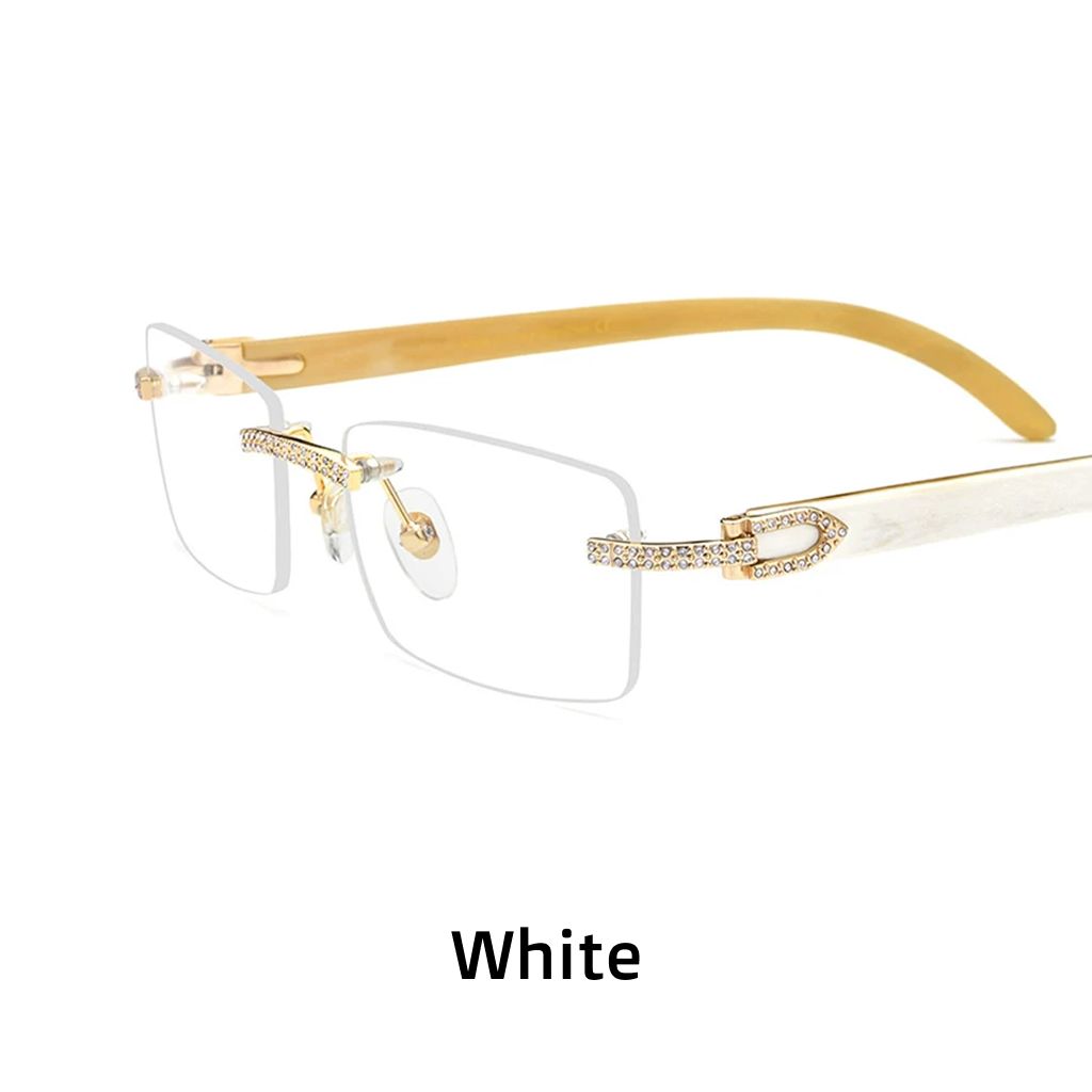 Diamond-Encrusted Rimless Bull-Horn Optical Frames – Unisex
