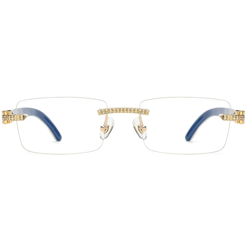 Diamond-Encrusted Rimless Bull-Horn Optical Frames – Unisex