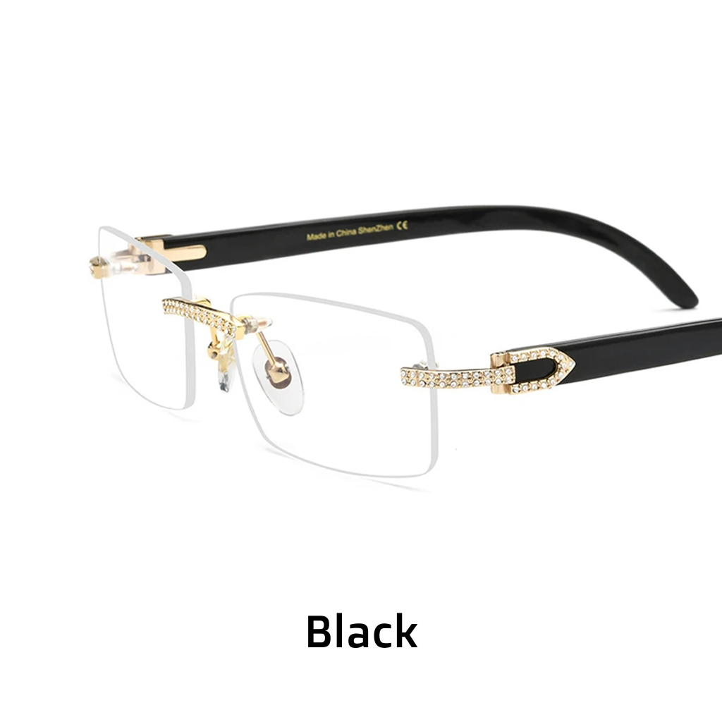 Diamond-Encrusted Rimless Bull-Horn Optical Frames – Unisex