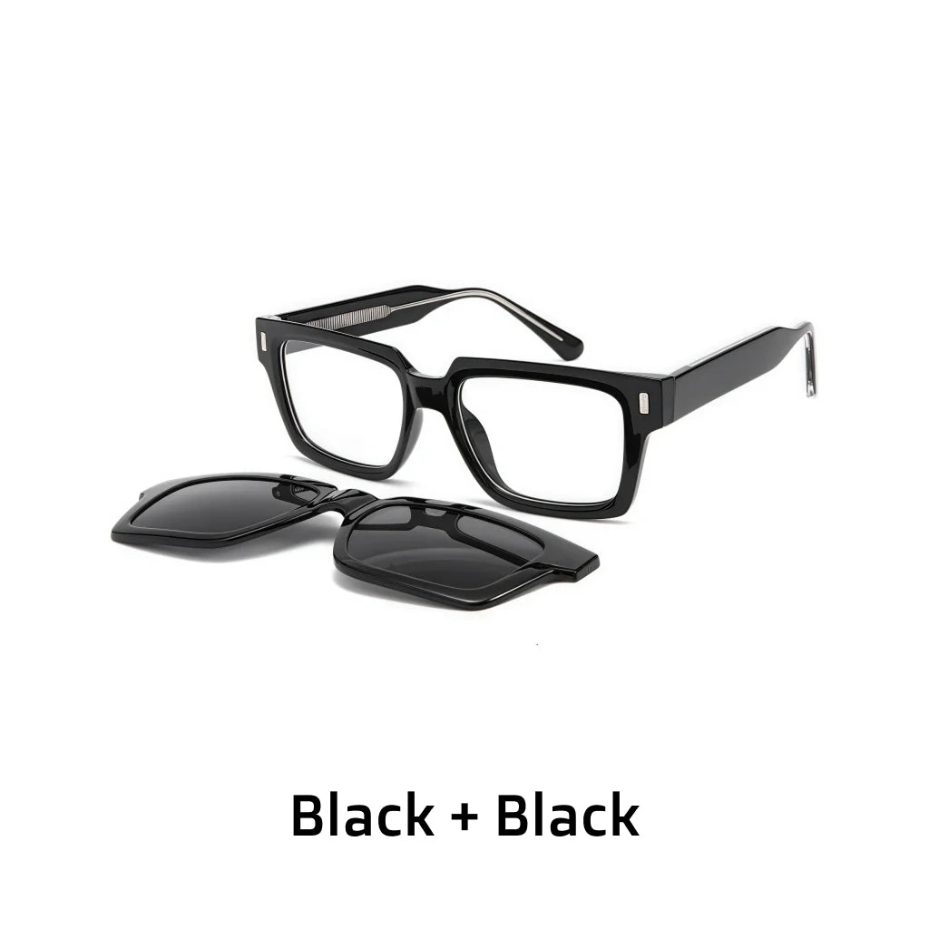Acetate Magnetic Eyeglasses - Ultra-Lightweight 2-in-1 Polarized Square Frames