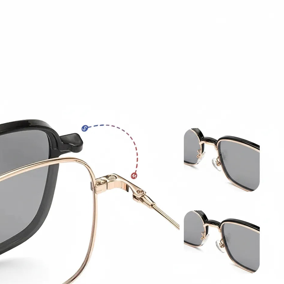 Magnetic Clip-On Polarized Square Eyeglasses Frame - Unisex Metal Optical Frame