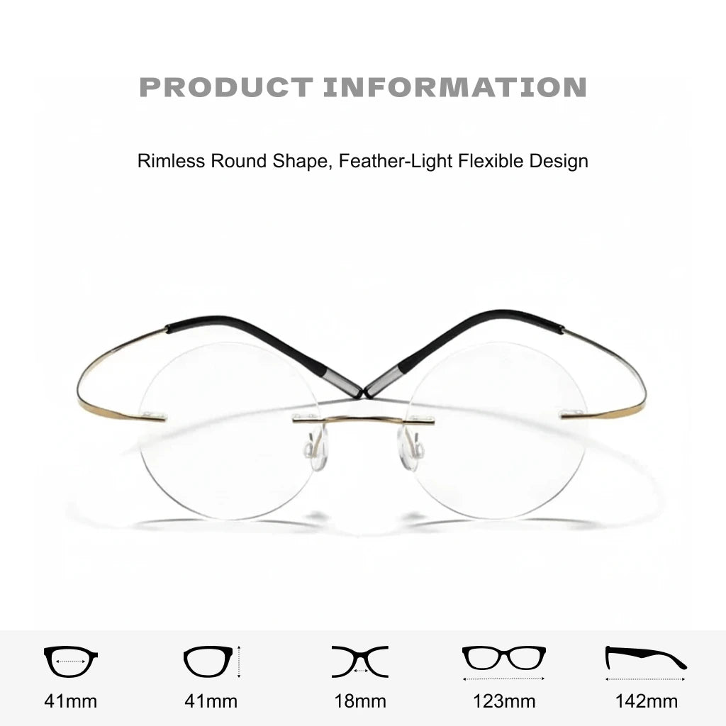 Titanium Frameless Round Eyeglasses - Anti Blue Light Optical Frames