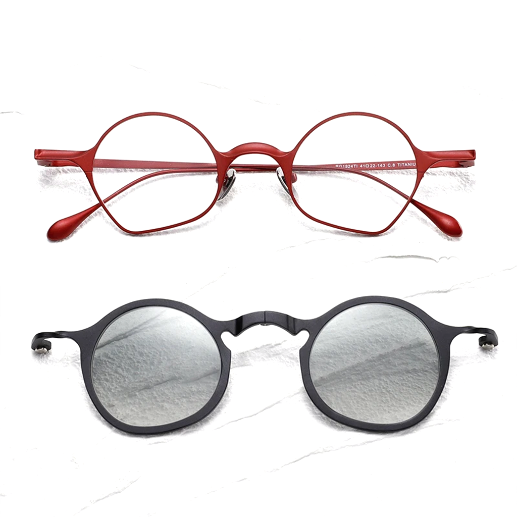 Titanium Round Optical Frames with Magnetic Clip-On Sunglasses – Unisex